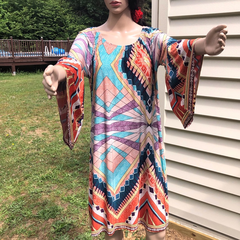 Boho Colorful Bell Sleeve Dress